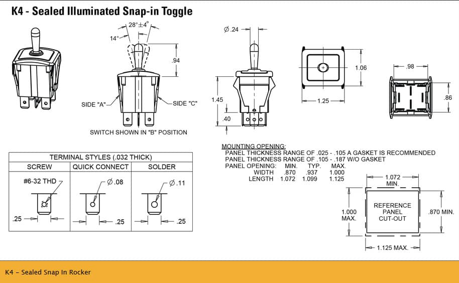 OTTO K4 Range of Sealed Snap-In Rocker Switches