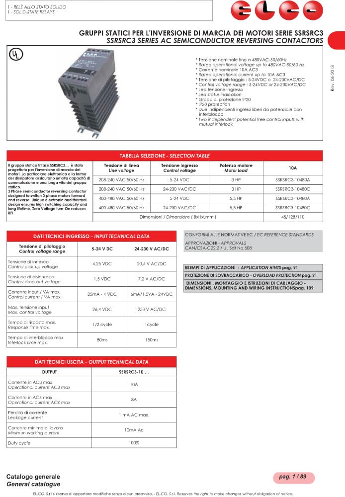 Elco AC Semiconductor Reversing Contractors - SSRSRC3 Series