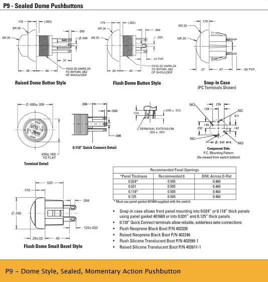 OTTO P9 Range of Pushbutton Switches (Momentary Action)