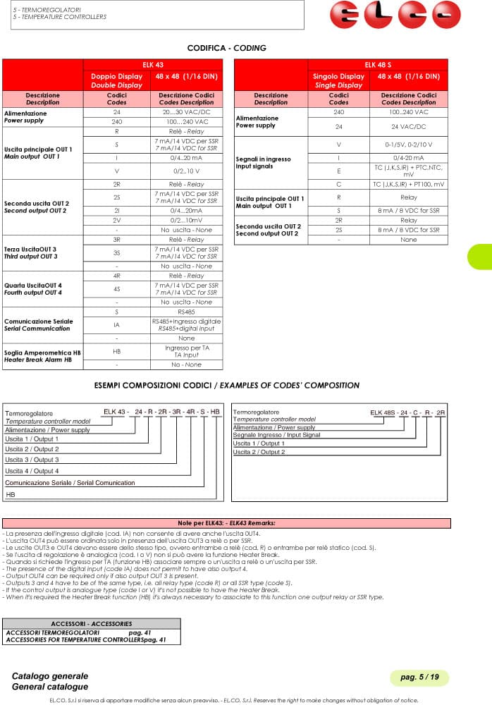Elco Temperature Controller Microprocessor Based Regulators - ELK 4 Series