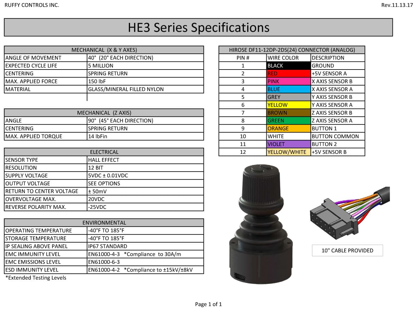 Ruffy HE3 Redundant Sensor, Fully Sealed Multi-Axis Hall Effect Joystick 3 Axis Range