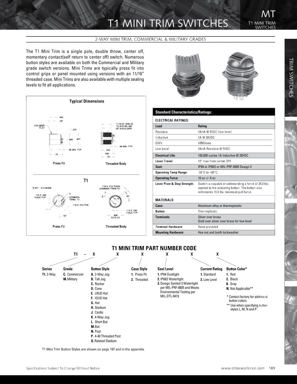 OTTO T1 2-Way Mini Trim Switch Range