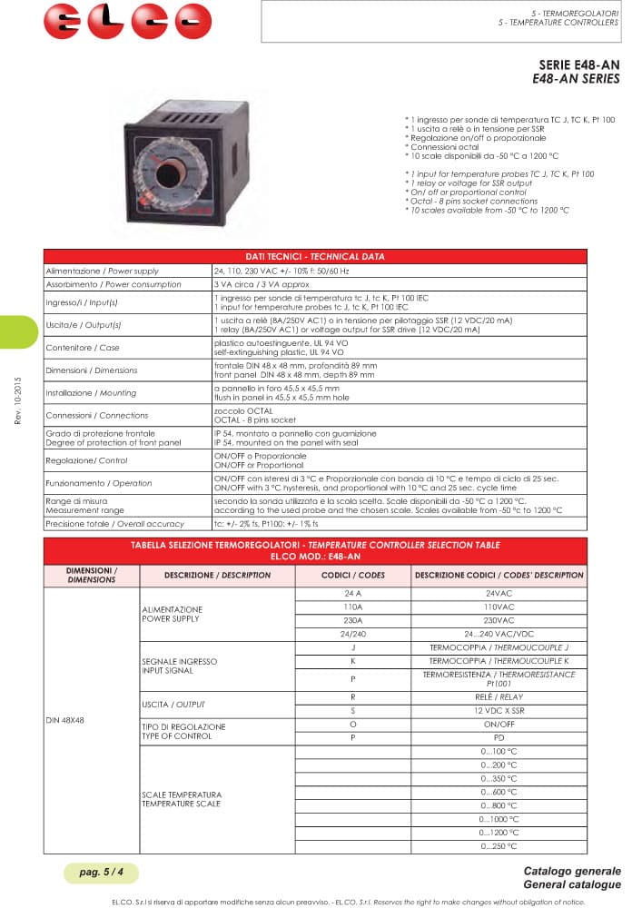 Elco Temperature Controllers - E48-AN Series