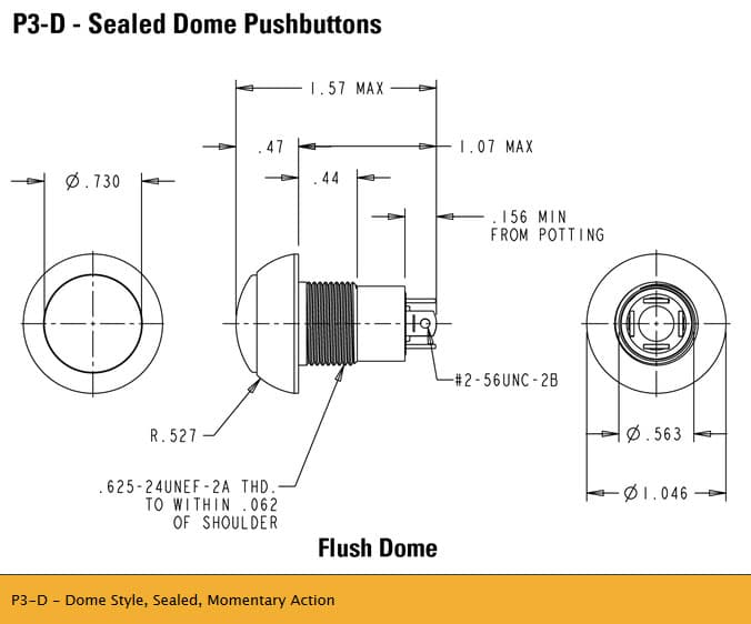 OTTO P3-D Dome, Pushbutton Switches are momentary, sealed switches