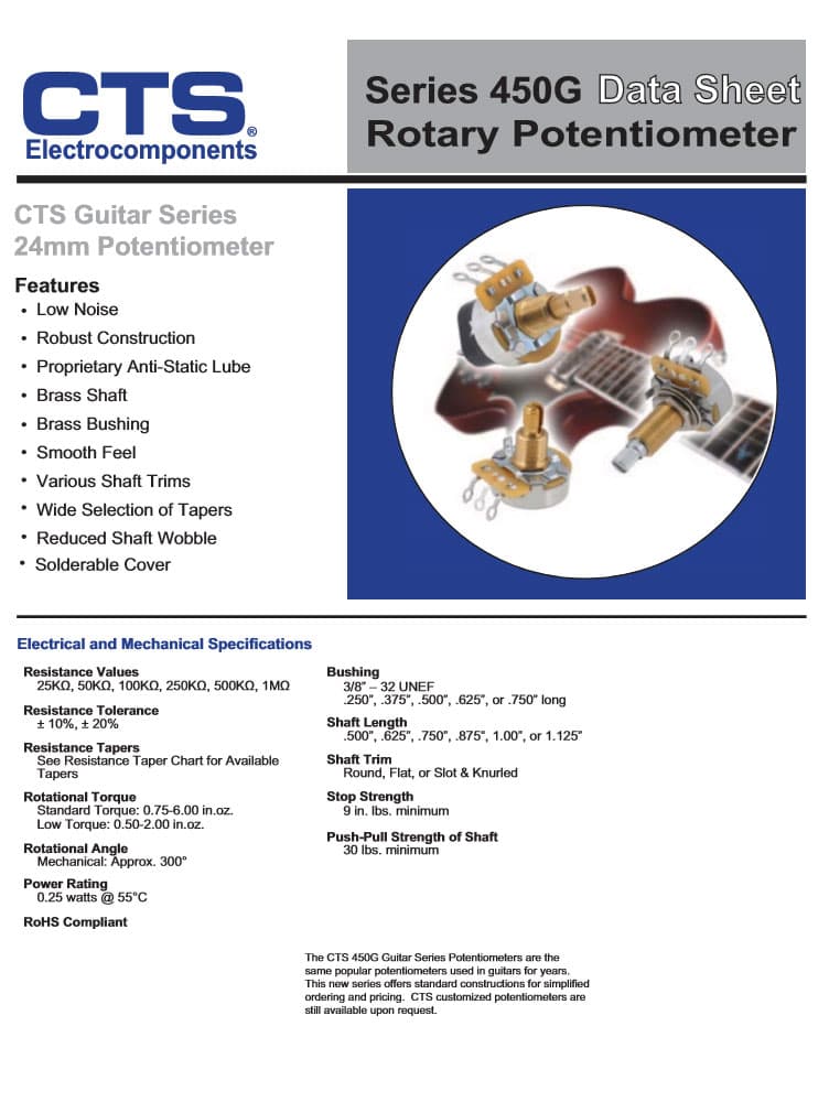 CTS Guitar Potentiometers 450G Series