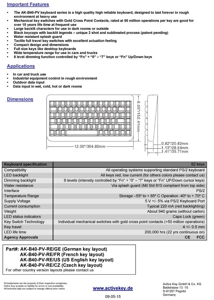Active Key AK-B40 Backlit Keyboard
