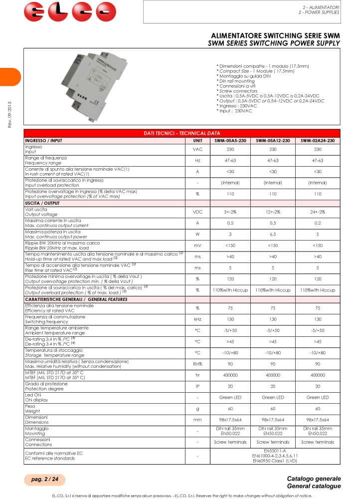 Elco Switching Power Supply - SWM Series