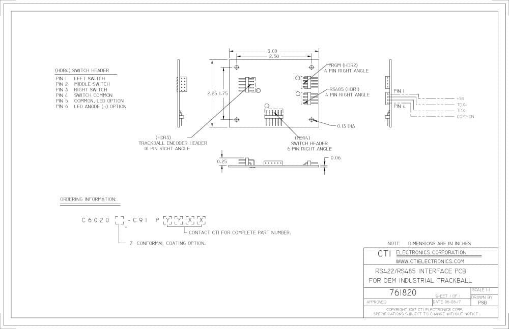 CTI OEM Industrial Trackballs - T6XXX Series